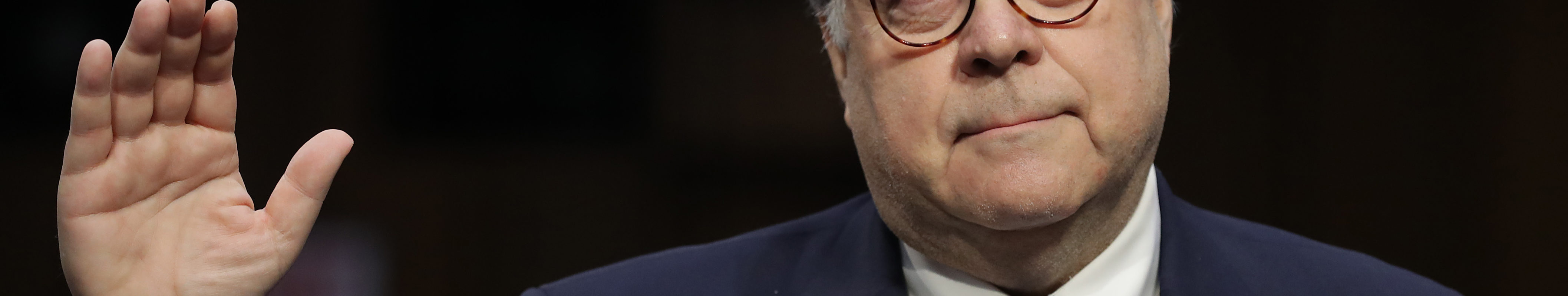 Attorney General nominee William Barr (C) is sworn in prior to testifying at his confirmation hearing before the Senate Judiciary Committee January 15, 2019 in Washington, DC.