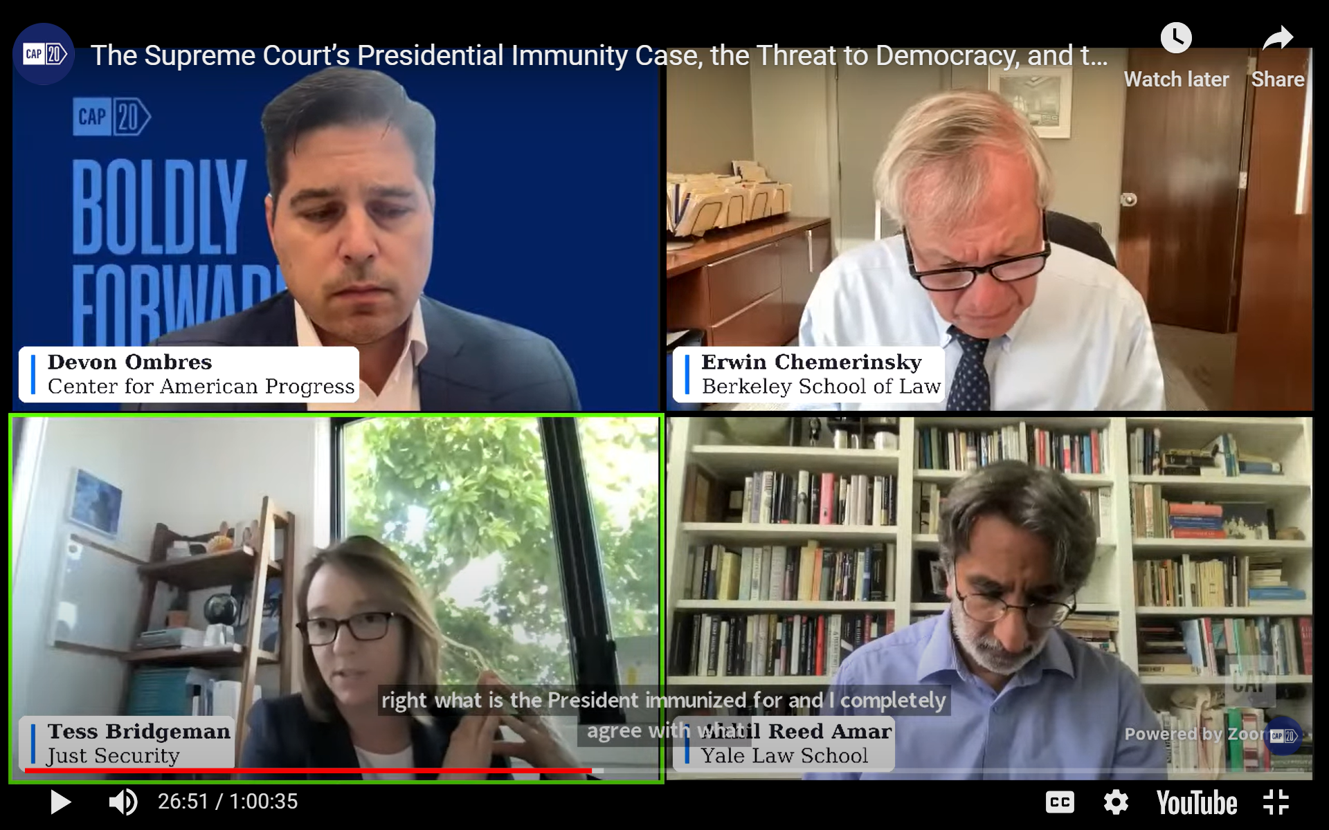 Co-Editor-in-Chief Tess Bridgeman on panel with professors Akhil Amar and Erwin Chemerinsky